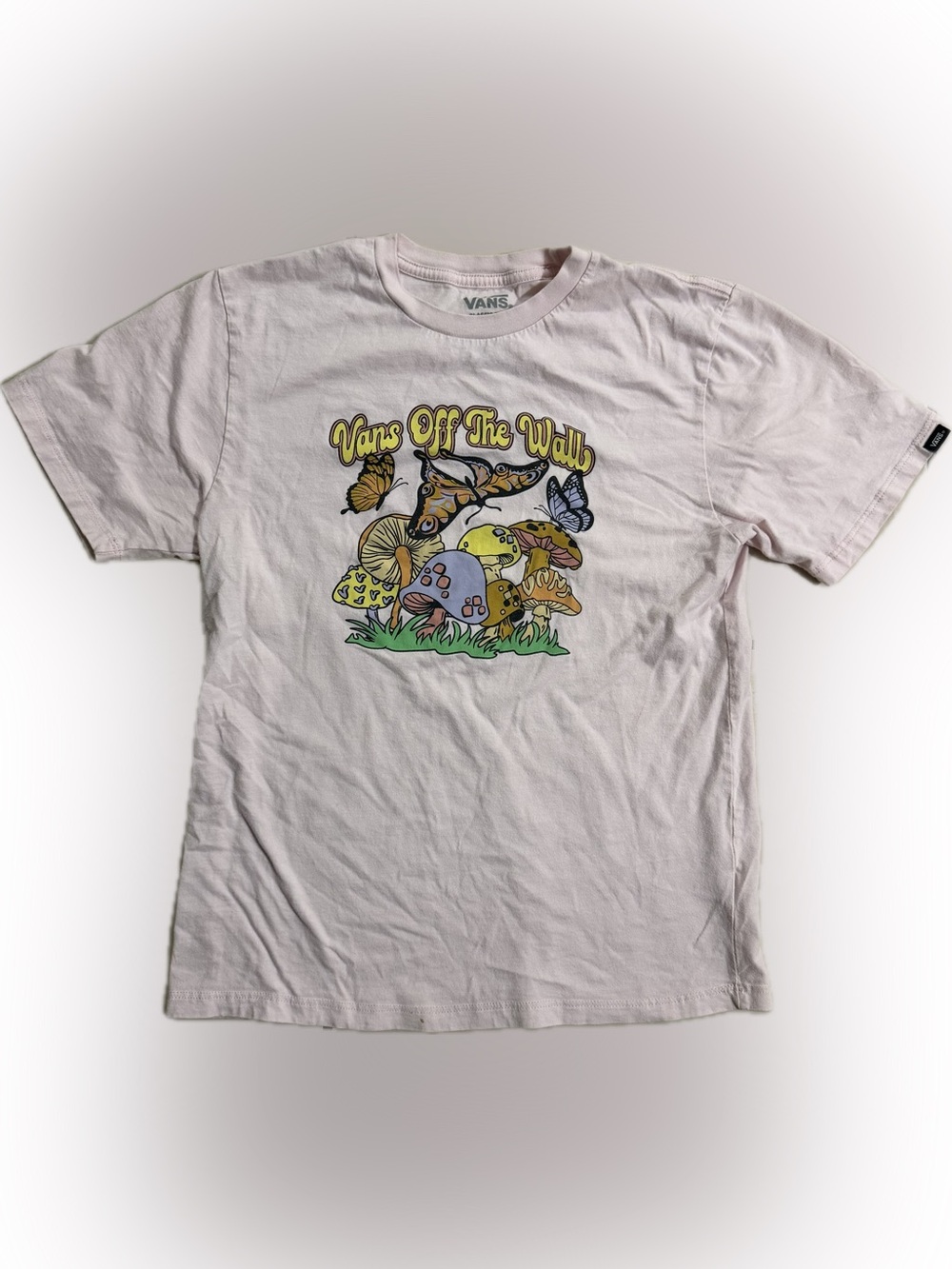 Vans Youth Pink Graphic Mushroom & Butterfly Tee Size Large